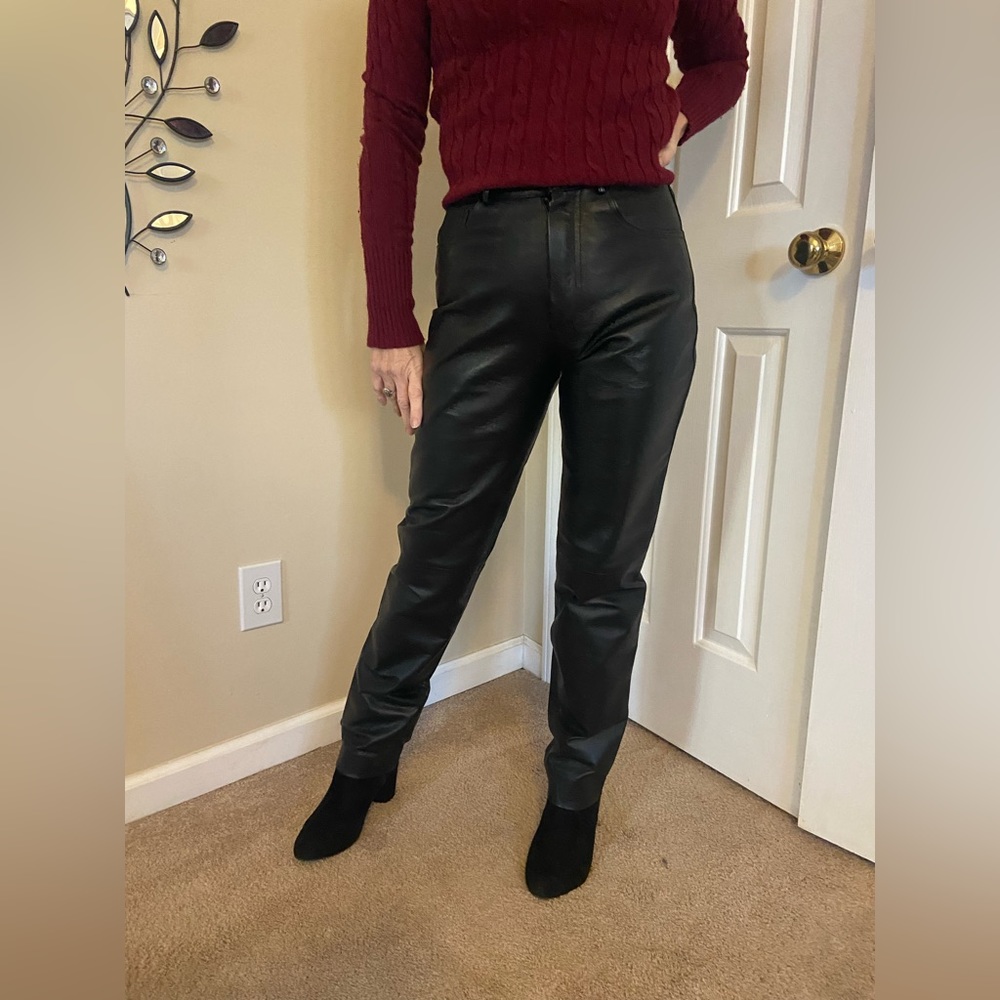 Avitano straight leg biker leather pants. USA size small with 26” waist